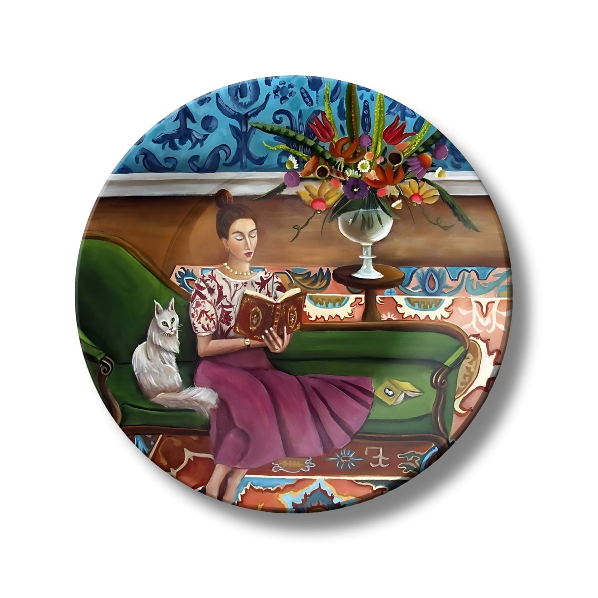 Women Reading A Book Ceramic Wall Plate Design For Living Room Home Décor