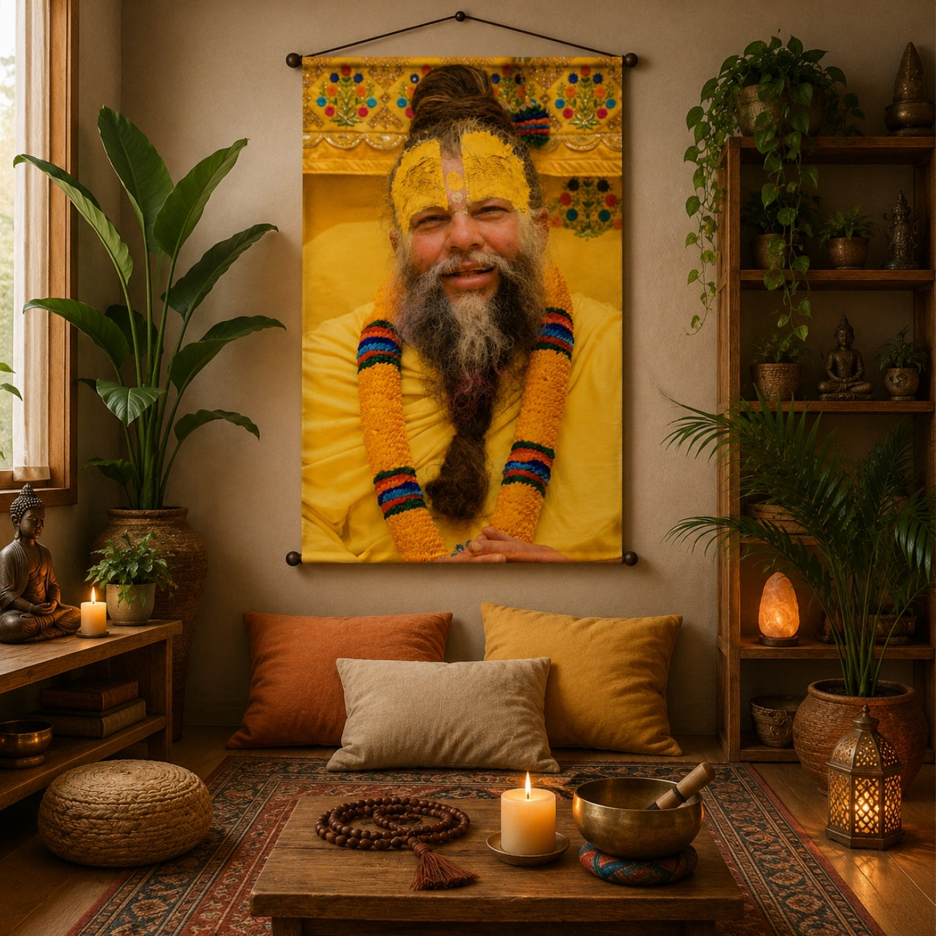 Spiritual Guru Premanand Ji Maharaj Tapestry Wall Hanging Decor for Living Room & Meditation Room | Premanand Ji Maharaj Wall Art Tapestry for Home, Yoga Room & Spiritual Decor 20x30Inch
