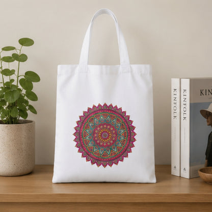 Mandala Premium Reusable Unique Art Printed Tote Bag Stylish Eco-Friendly Cotton Handbags, Canvas Bags for College, Shopping, Office, Travel, Grocery Runs, Beach Day and Casual Outings