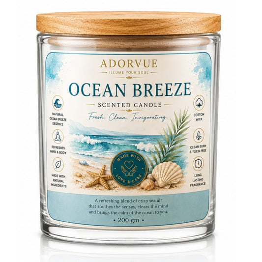 Ocean Breeze Scented Candle for Home Decor & Gifting | Natural Soy Wax Aromatherapy Candle
