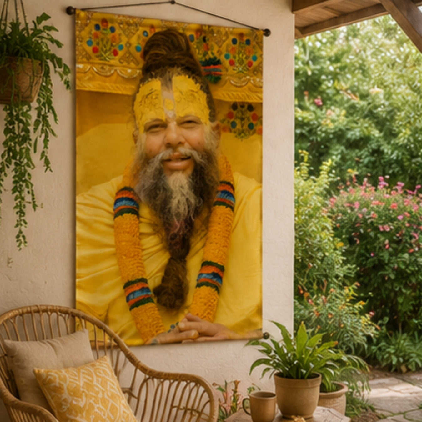 Spiritual Guru Premanand Ji Maharaj Tapestry Wall Hanging Decor for Living Room & Meditation Room | Premanand Ji Maharaj Wall Art Tapestry for Home, Yoga Room & Spiritual Decor 20x30Inch