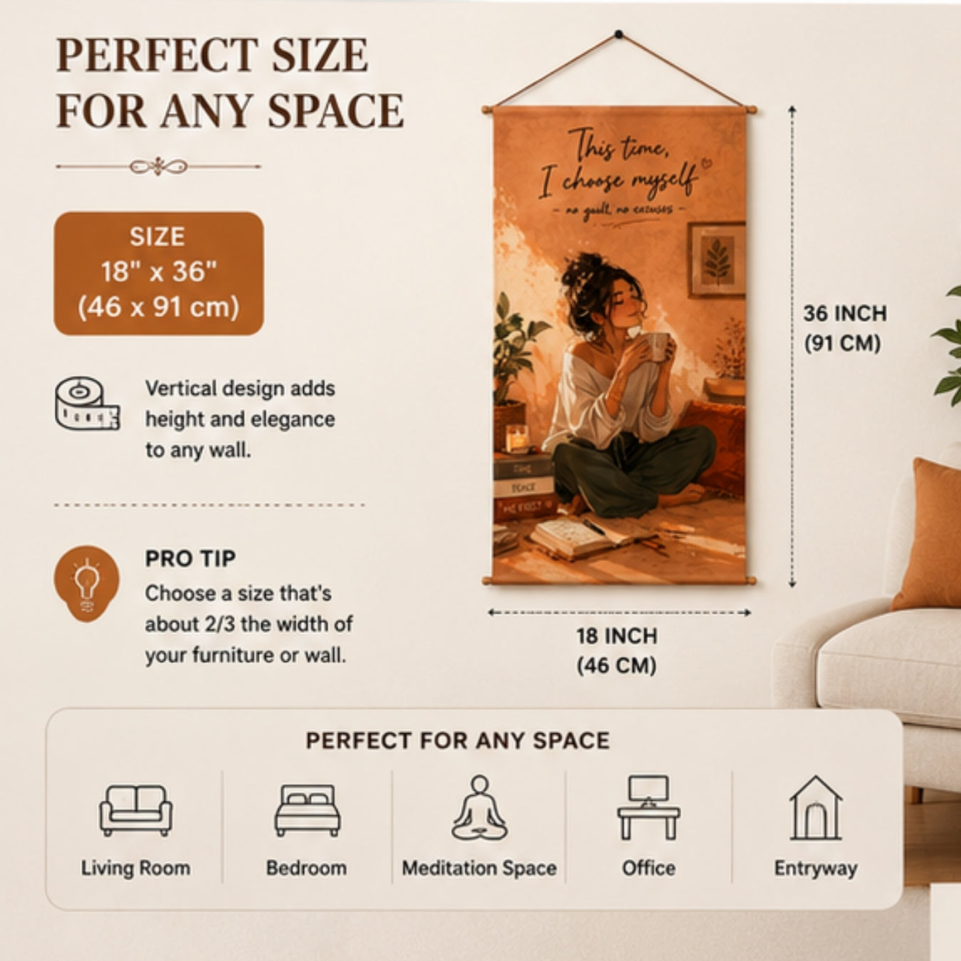 Adorvue Choose Yourself Wall Hanging Tapestry for Bedroom & Living Room | This Time I Aesthetic Hanging Decor | Inspirational Self Love Wall Art for Girls Room, Office & Meditation Space 18x36 Inch