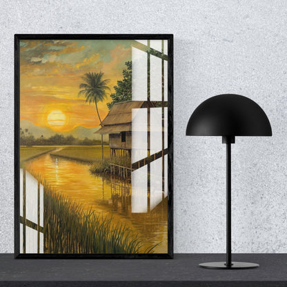 Golden Backwater Sunset Metal Print With or Without Frame Wall Art