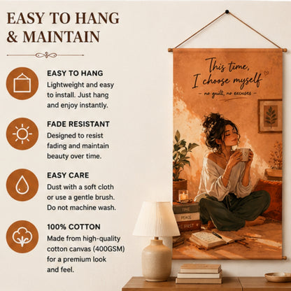 Adorvue Choose Yourself Wall Hanging Tapestry for Bedroom & Living Room | This Time I Aesthetic Hanging Decor | Inspirational Self Love Wall Art for Girls Room, Office & Meditation Space 18x36 Inch