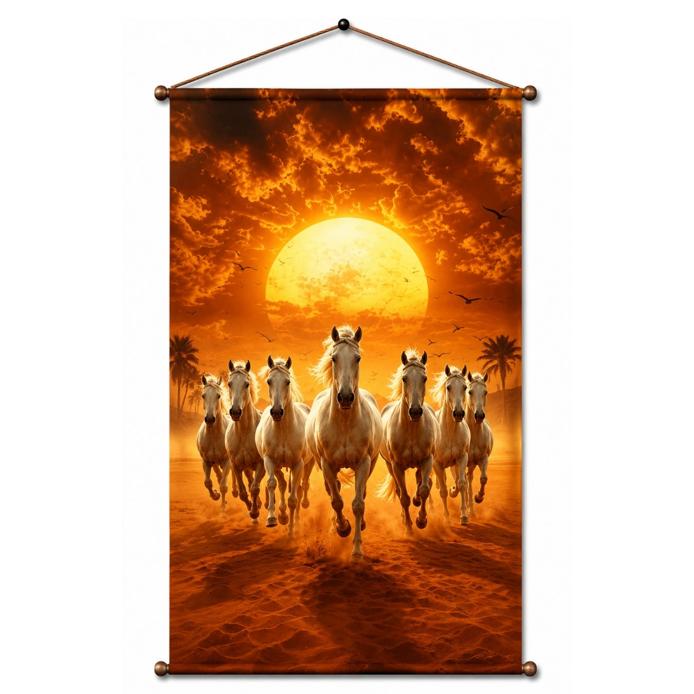 Seven Running Horse Vastu Tapestry Wall Hanging for Living Room & Bedroom | Running White Horses Sunrise Wall Decor | Aesthetic Animal Fabric Tapestry for Home, Office & Boho Decor 20x30 Inch