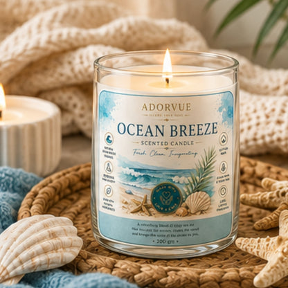 Ocean Breeze Scented Candle for Home Decor & Gifting | Natural Soy Wax Aromatherapy Candle