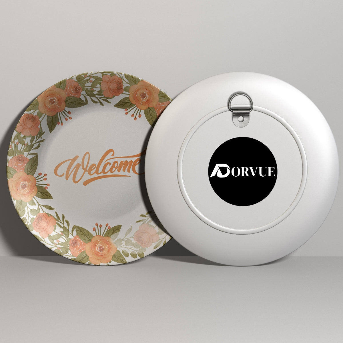 Welcome  With Orange Flowers Ceramic Wall Plate Home Décor