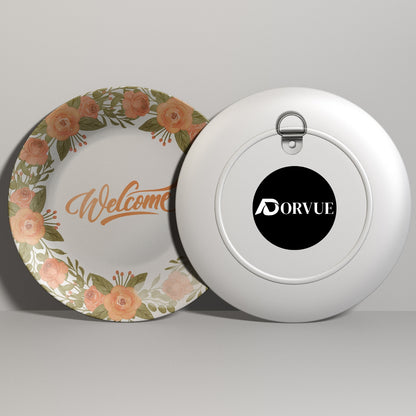 Welcome  With Orange Flowers Ceramic Wall Plate Home Décor