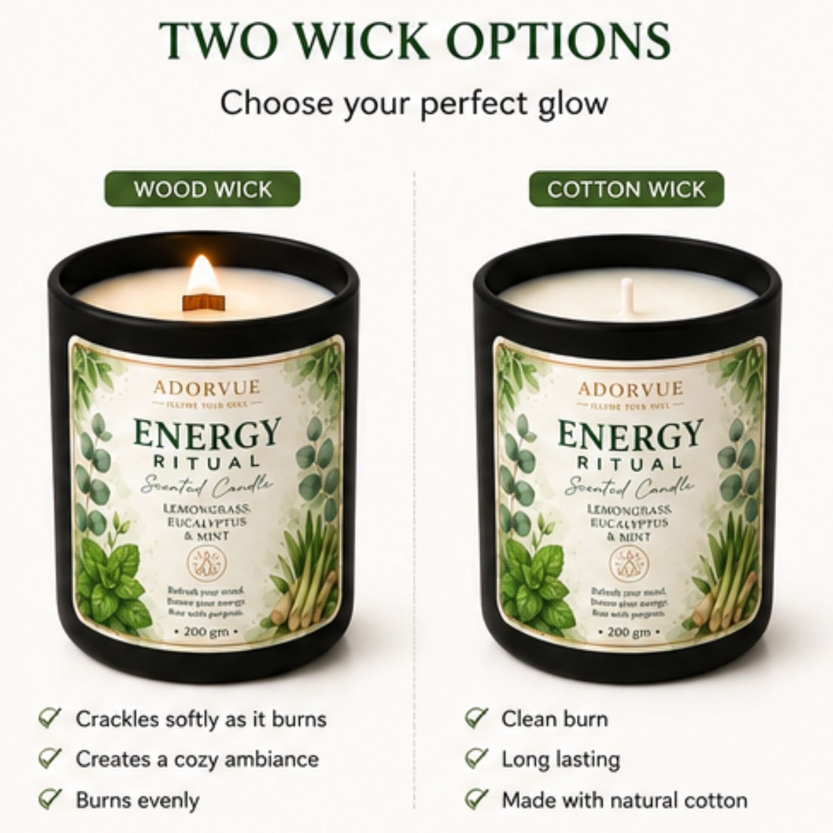 Energy Ritual Scented Candle for Home Fragrance | Lemongrass, Eucalyptus & Mint Soy Wax Candle