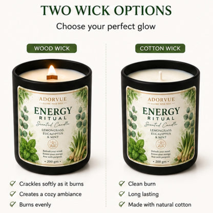 Energy Ritual Scented Candle for Home Fragrance | Lemongrass, Eucalyptus & Mint Soy Wax Candle