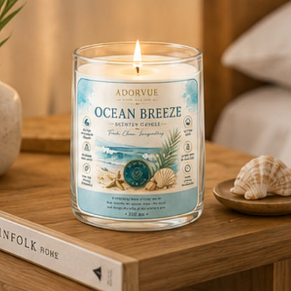 Ocean Breeze Scented Candle for Home Decor & Gifting | Natural Soy Wax Aromatherapy Candle