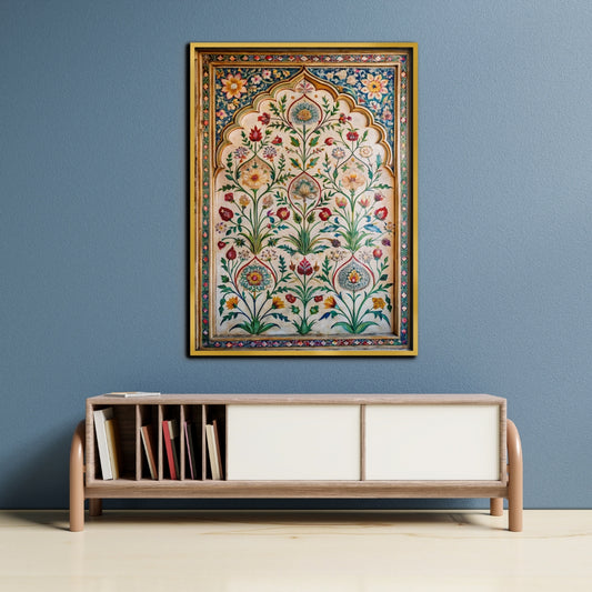 Mughal Garden Grandeur Canvas Painting Framed Wall Art