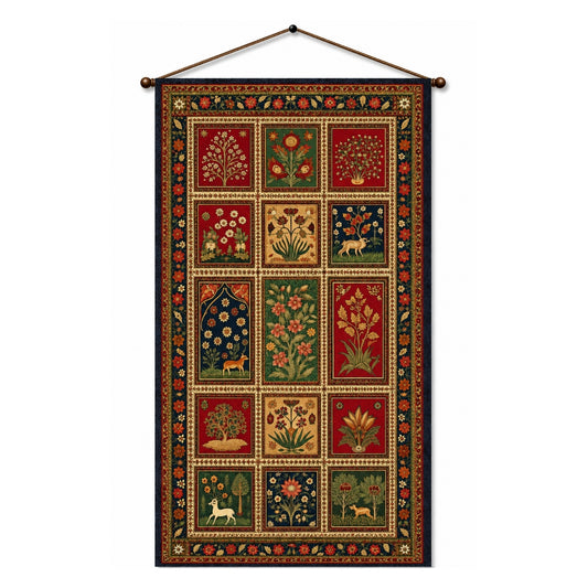 Vintage Floral Fabric Wall Tapestry Wall Hanging for Living Room & Bedroom | Traditional Botanical Patchwork Wall Decor | Indian Heritage Fabric Tapestry for Home, Office & Boho Decor 20x34 Inch
