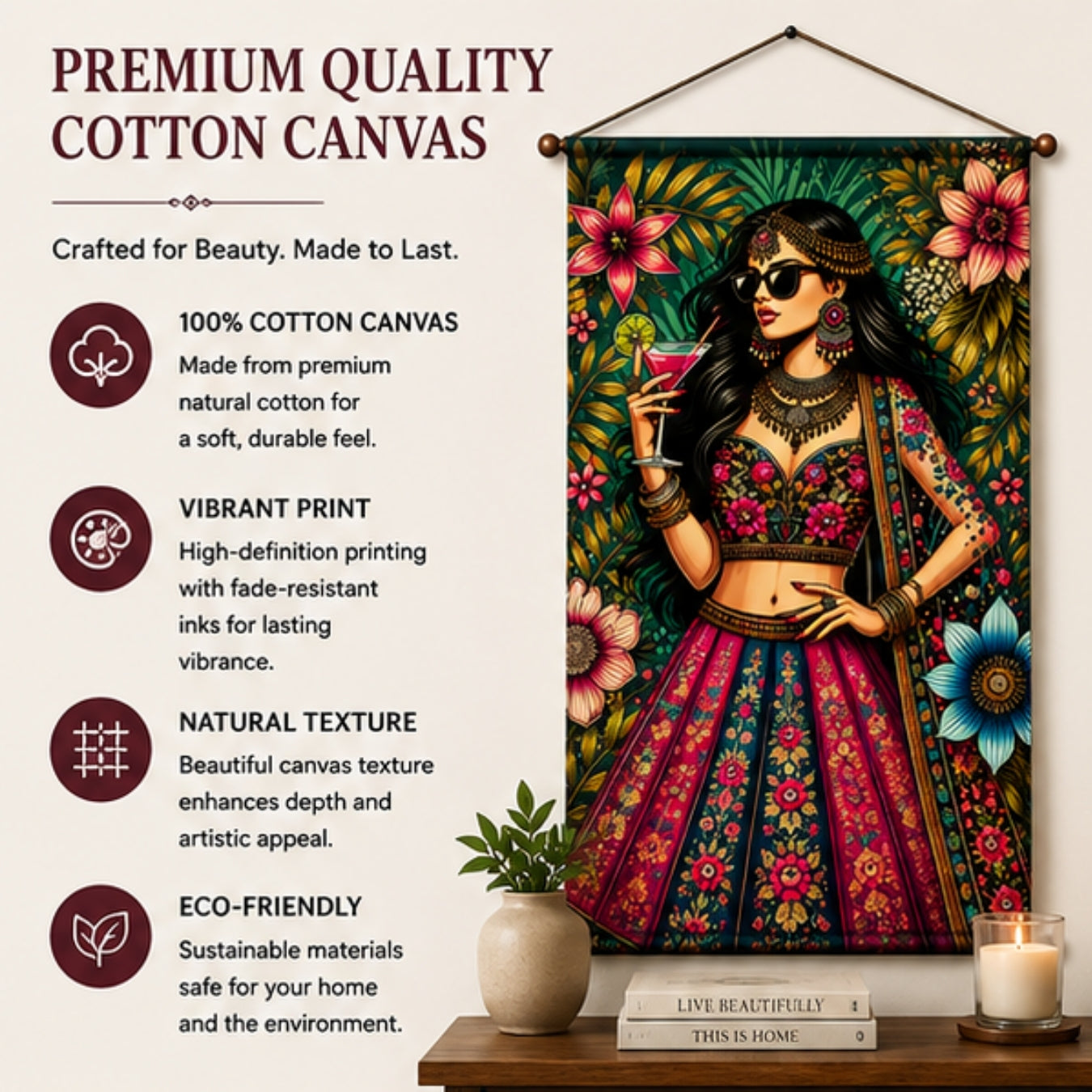 Boho Diva Fabric Wall Tapestry Hanging for Living Room & Bedroom | Stylish Indian Fashion Girl Wall Decor with Floral Design | Aesthetic Fabric Tapestry for Home, Salon, Café & Girls Room 20x30 Inch