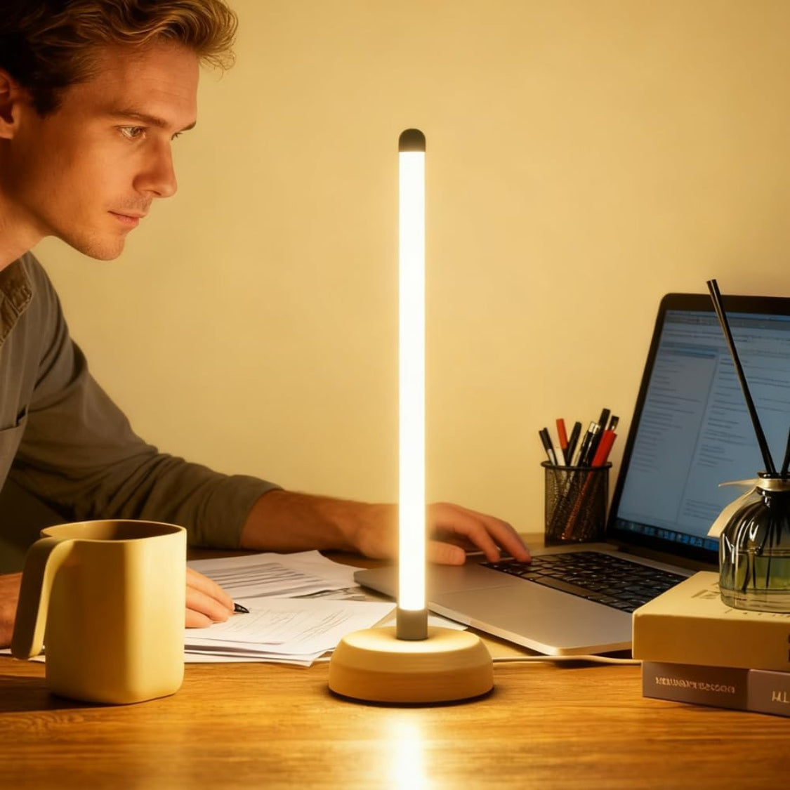 Aurea Linear Solid Wood Table Lamp