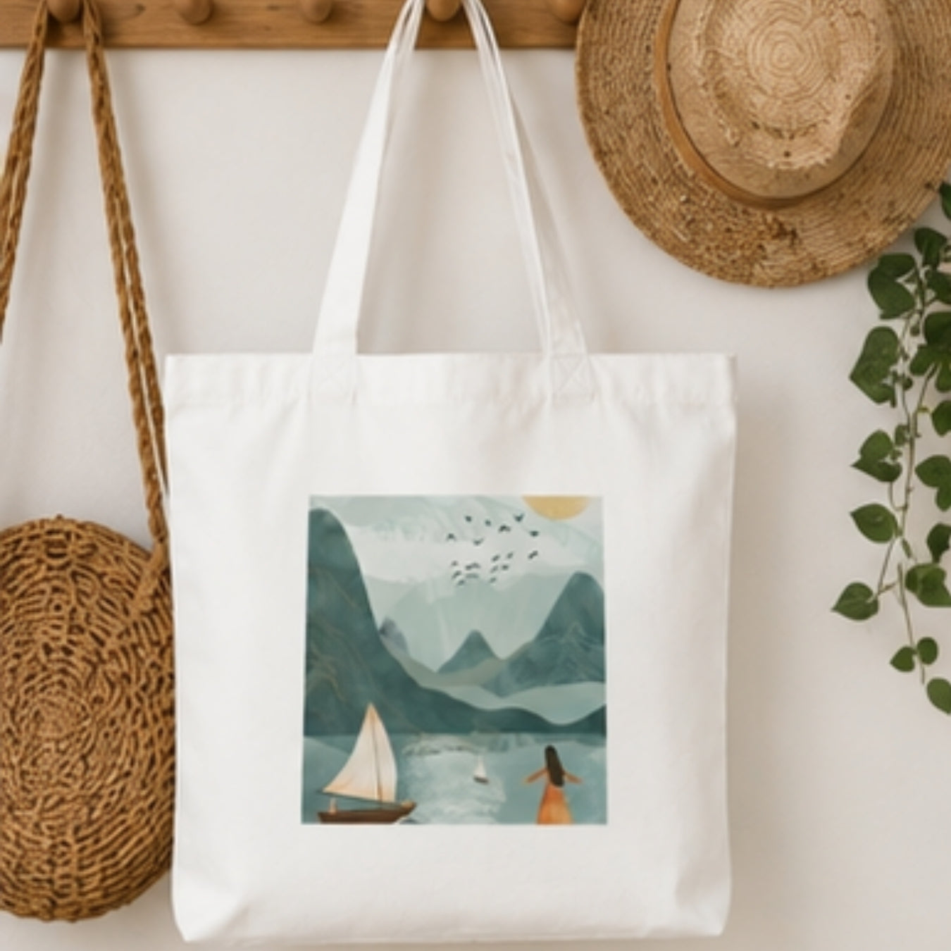 Boho Premium Reusable Unique Art Printed Tote Bag Stylish Eco-Friendly Cotton Handbags, Canvas Bags for College, Shopping, Office, Travel, Grocery Runs, Beach Day and Casual Outings