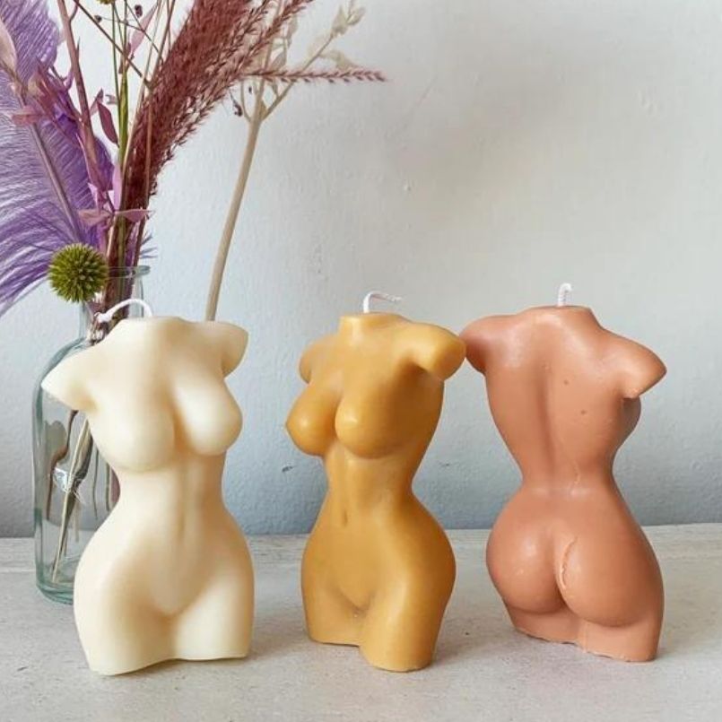 Set of 3 100% Soy Wax Handcrafted Female Torso Decorative Candle