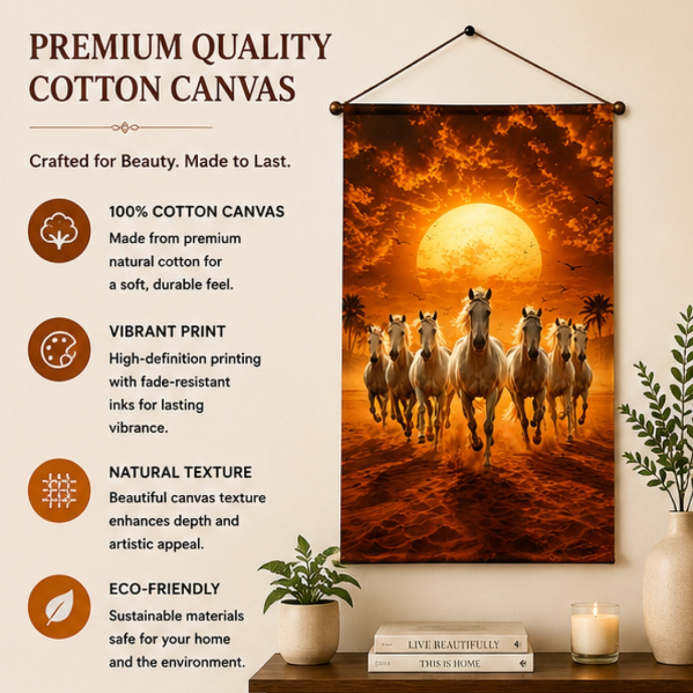 Seven Running Horse Vastu Tapestry Wall Hanging for Living Room & Bedroom | Running White Horses Sunrise Wall Decor | Aesthetic Animal Fabric Tapestry for Home, Office & Boho Decor 20x30 Inch