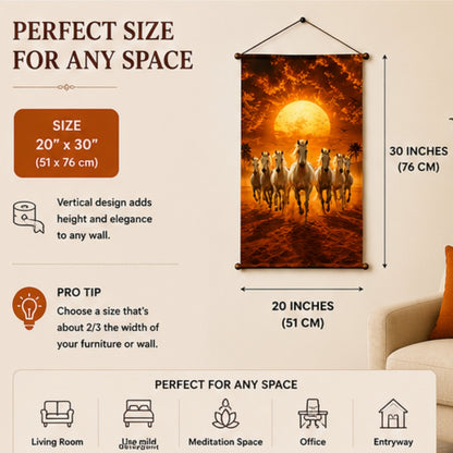 Seven Running Horse Vastu Tapestry Wall Hanging for Living Room & Bedroom | Running White Horses Sunrise Wall Decor | Aesthetic Animal Fabric Tapestry for Home, Office & Boho Decor 20x30 Inch