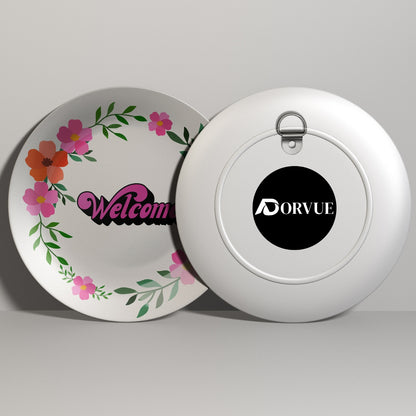 Welcome Quote With Colourful Flowers Ceramic Wall Plate Home Décor