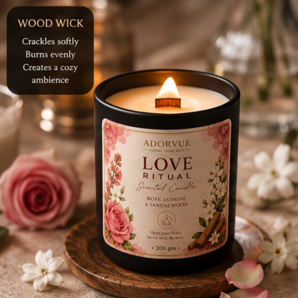 Love Ritual Scented Candle for Home Fragrance | Rose, Jasmine & Sandalwood Soy Wax Candle
