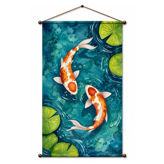 Koi Fish Tapestry Wall Hanging for Living Room & Bedroom | Japanese Pond Wall Decor with Watercolor Koi & Lotus Leaves | Aesthetic Fabric Tapestry for Home, Office & Zen Decor 20x30 Inch