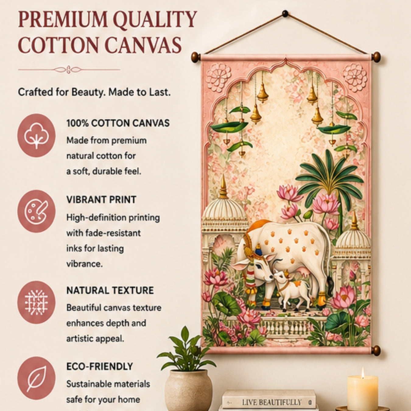 for Living Room & Pooja Room | Spiritual Lotus Temple Wall Decor | Hindu Devotional Fabric Tapestry for Home, Meditation & Festive Decor 20x30 Inch