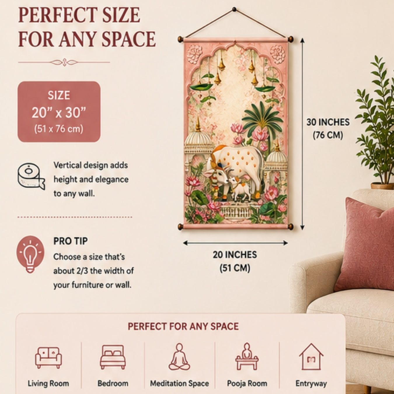 for Living Room & Pooja Room | Spiritual Lotus Temple Wall Decor | Hindu Devotional Fabric Tapestry for Home, Meditation & Festive Decor 20x30 Inch