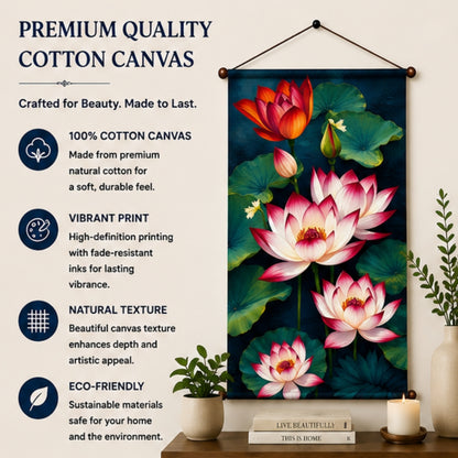 Flower Tapestry Lotus Wall Hanging Decor For Living Room & Bedroom | Aesthetic Floral Wall Decor with Lotus Pond Design | Zen Fabric Tapestry for Home, Meditation Room & Boho Decor 20X30 Inch