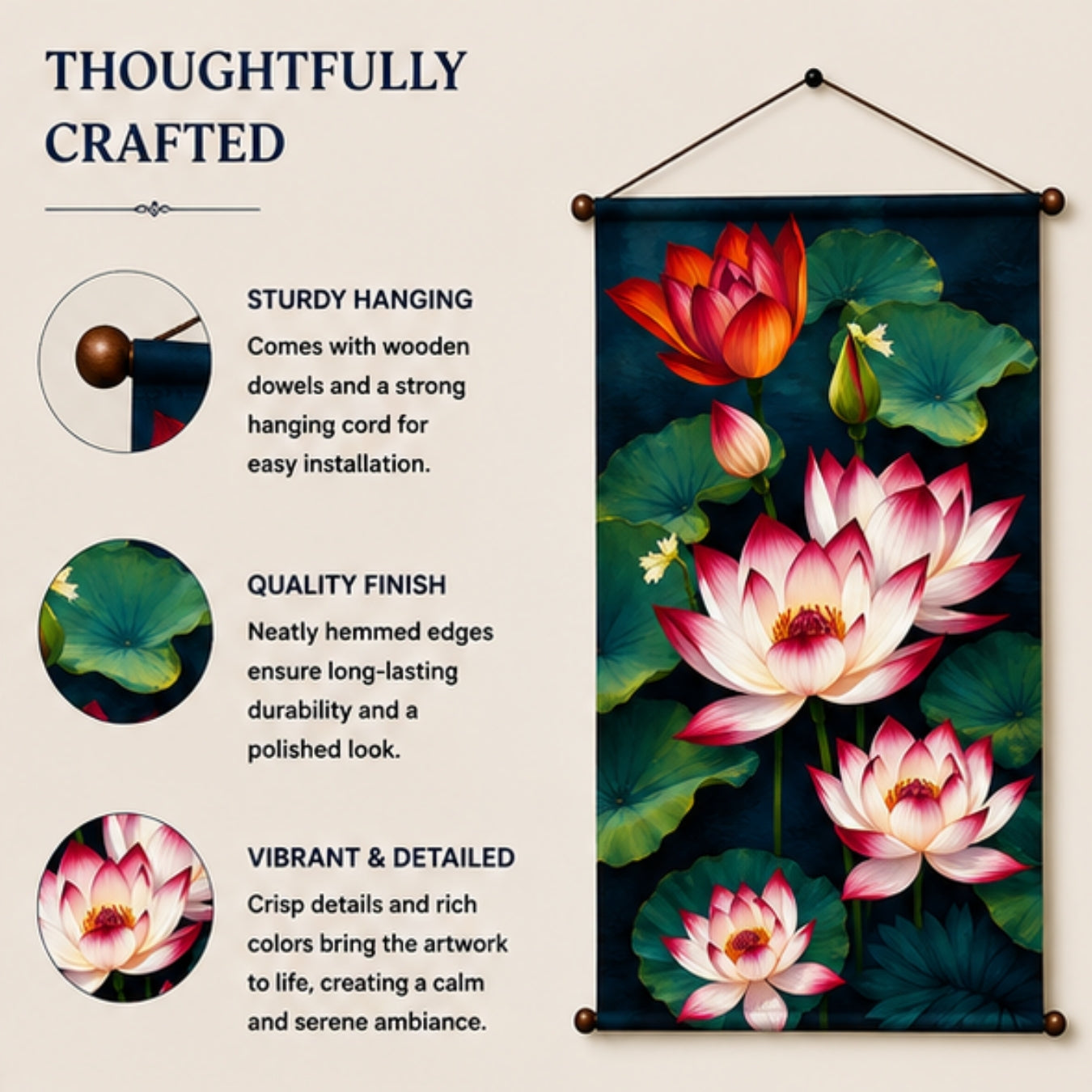 Flower Tapestry Lotus Wall Hanging Decor For Living Room & Bedroom | Aesthetic Floral Wall Decor with Lotus Pond Design | Zen Fabric Tapestry for Home, Meditation Room & Boho Decor 20X30 Inch
