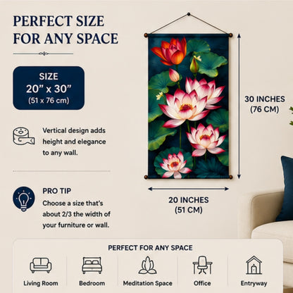 Flower Tapestry Lotus Wall Hanging Decor For Living Room & Bedroom | Aesthetic Floral Wall Decor with Lotus Pond Design | Zen Fabric Tapestry for Home, Meditation Room & Boho Decor 20X30 Inch