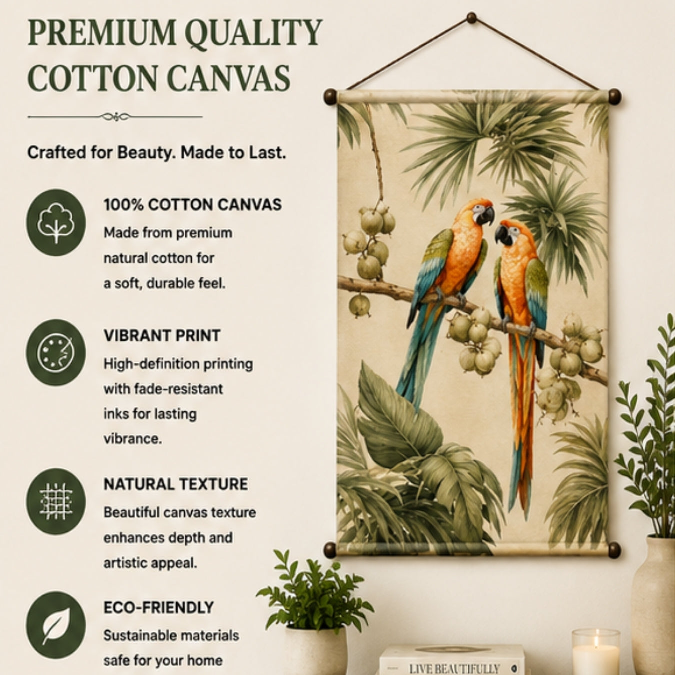 Parrot Tapestry Wall Hanging for Living Room & Bedroom | Tropical Bird Wall Decor with Macaw & Palm Leaf Design | Aesthetic Fabric Tapestry for Home, Office & Boho Decor 20x30 Inch