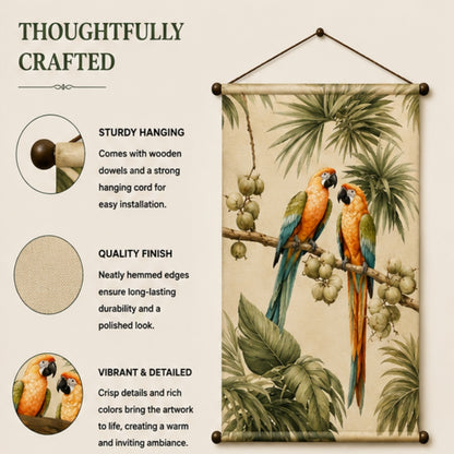 Parrot Tapestry Wall Hanging for Living Room & Bedroom | Tropical Bird Wall Decor with Macaw & Palm Leaf Design | Aesthetic Fabric Tapestry for Home, Office & Boho Decor 20x30 Inch