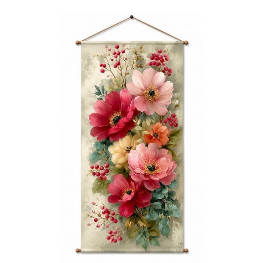 Floral Tapestry Wall Hanging for Living Room & Bedroom | Vintage Flower Bouquet Wall Decor | Aesthetic Botanical Fabric Tapestry for Home, Office & Boho Room Decor 18x36 Inch