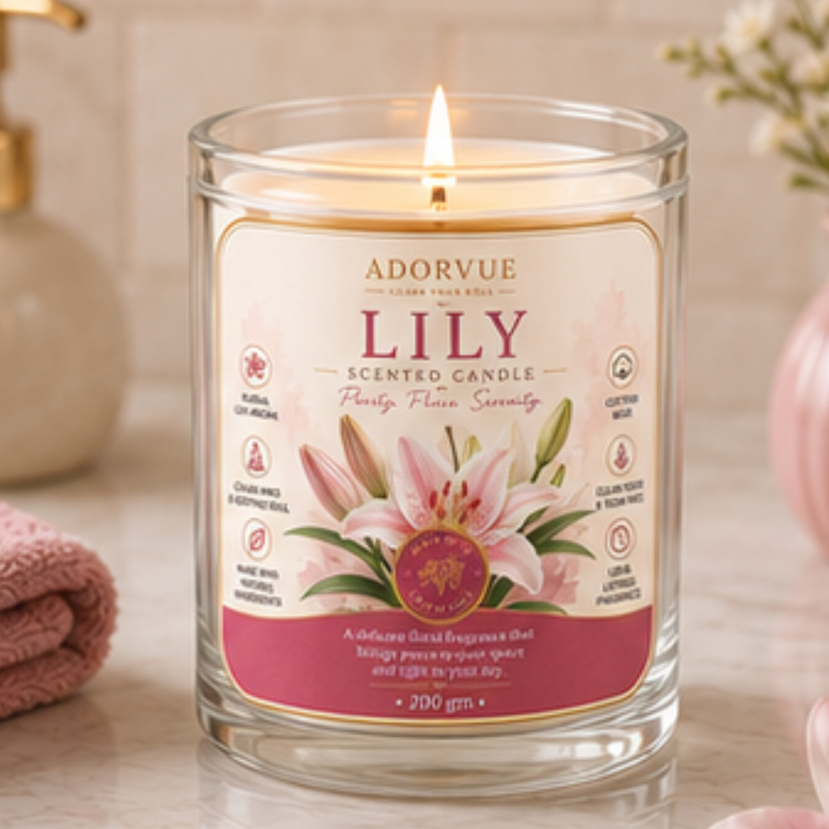Lily Scented Candle for Home Décor & Gifting | Natural Soy Wax Aromatherapy Candle