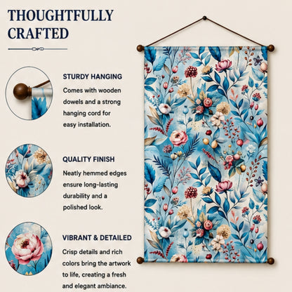 Floral Tapestry Wall Hanging for Living Room & Bedroom | Pastel Botanical Wall Decor with Blue Leaves & Bloom Design | Aesthetic Fabric Tapestry for Home, Office & Boho Decor 20x30 Inch
