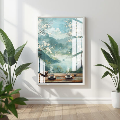 Tea by the Mountains Metal Print With or Without Frame Wall Art