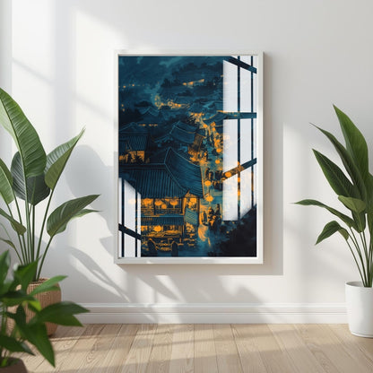 Lanterns of the Night Village Metal Print With or Without Frame Wall Art