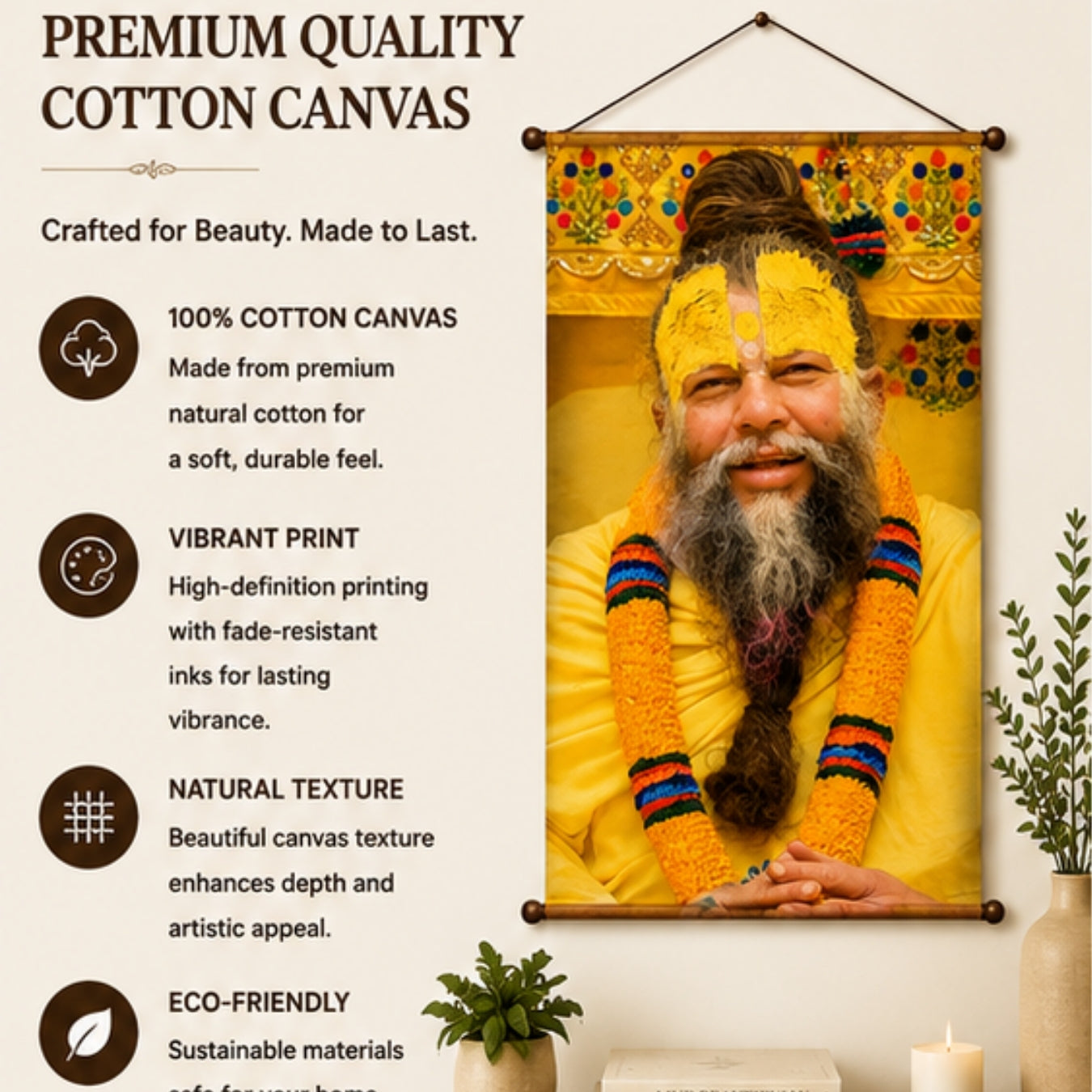 Spiritual Guru Premanand Ji Maharaj Tapestry Wall Hanging Decor for Living Room & Meditation Room | Premanand Ji Maharaj Wall Art Tapestry for Home, Yoga Room & Spiritual Decor 20x30Inch