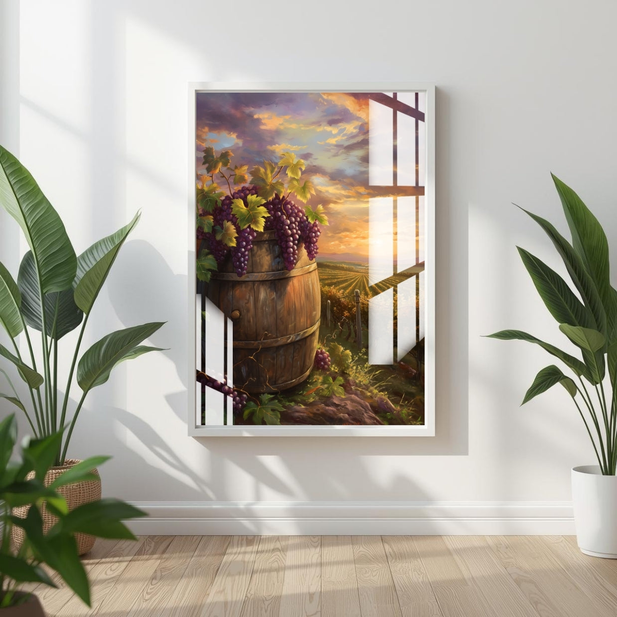 Sunset Vineyard Countryside Metal Print With or Without Frame Wall Art