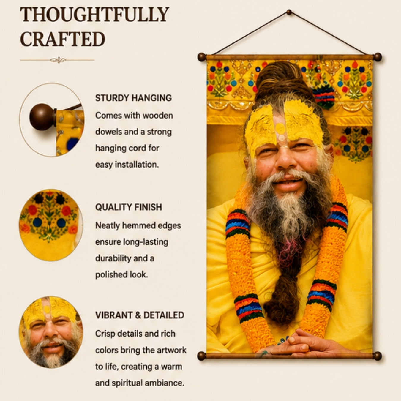 Spiritual Guru Premanand Ji Maharaj Tapestry Wall Hanging Decor for Living Room & Meditation Room | Premanand Ji Maharaj Wall Art Tapestry for Home, Yoga Room & Spiritual Decor 20x30Inch