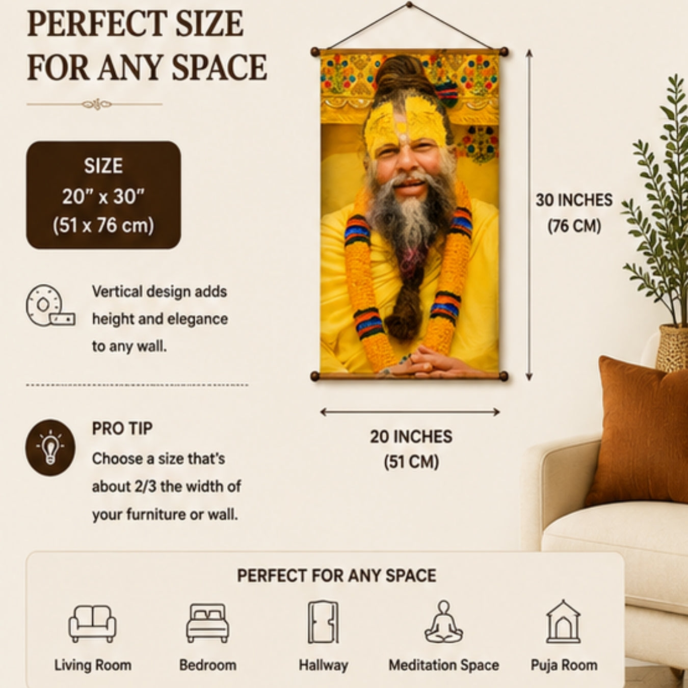 Spiritual Guru Premanand Ji Maharaj Tapestry Wall Hanging Decor for Living Room & Meditation Room | Premanand Ji Maharaj Wall Art Tapestry for Home, Yoga Room & Spiritual Decor 20x30Inch