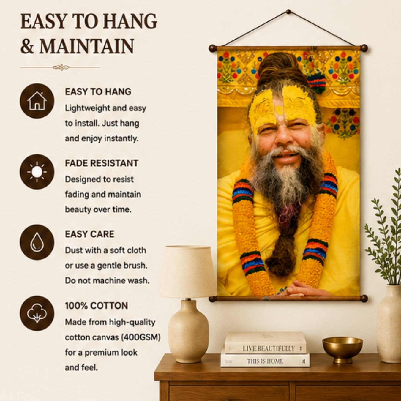 Spiritual Guru Premanand Ji Maharaj Tapestry Wall Hanging Decor for Living Room & Meditation Room | Premanand Ji Maharaj Wall Art Tapestry for Home, Yoga Room & Spiritual Decor 20x30Inch