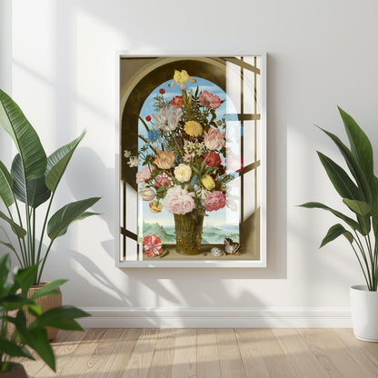 Vintage Bloom Vase Metal Print With or Without Frame Wall Art