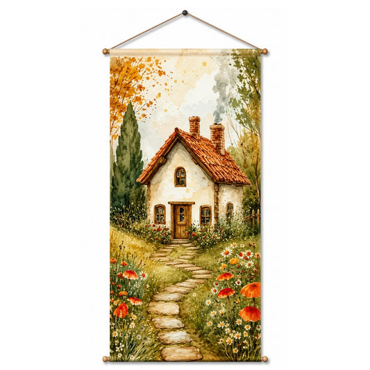Cottagecore Tapestry Wall Hanging for Living Room & Bedroom | Vintage Cottage Landscape Wall Decor with Floral Garden Path | Aesthetic Nature Home, Office & Farmhouse Decor 18X36 Inch