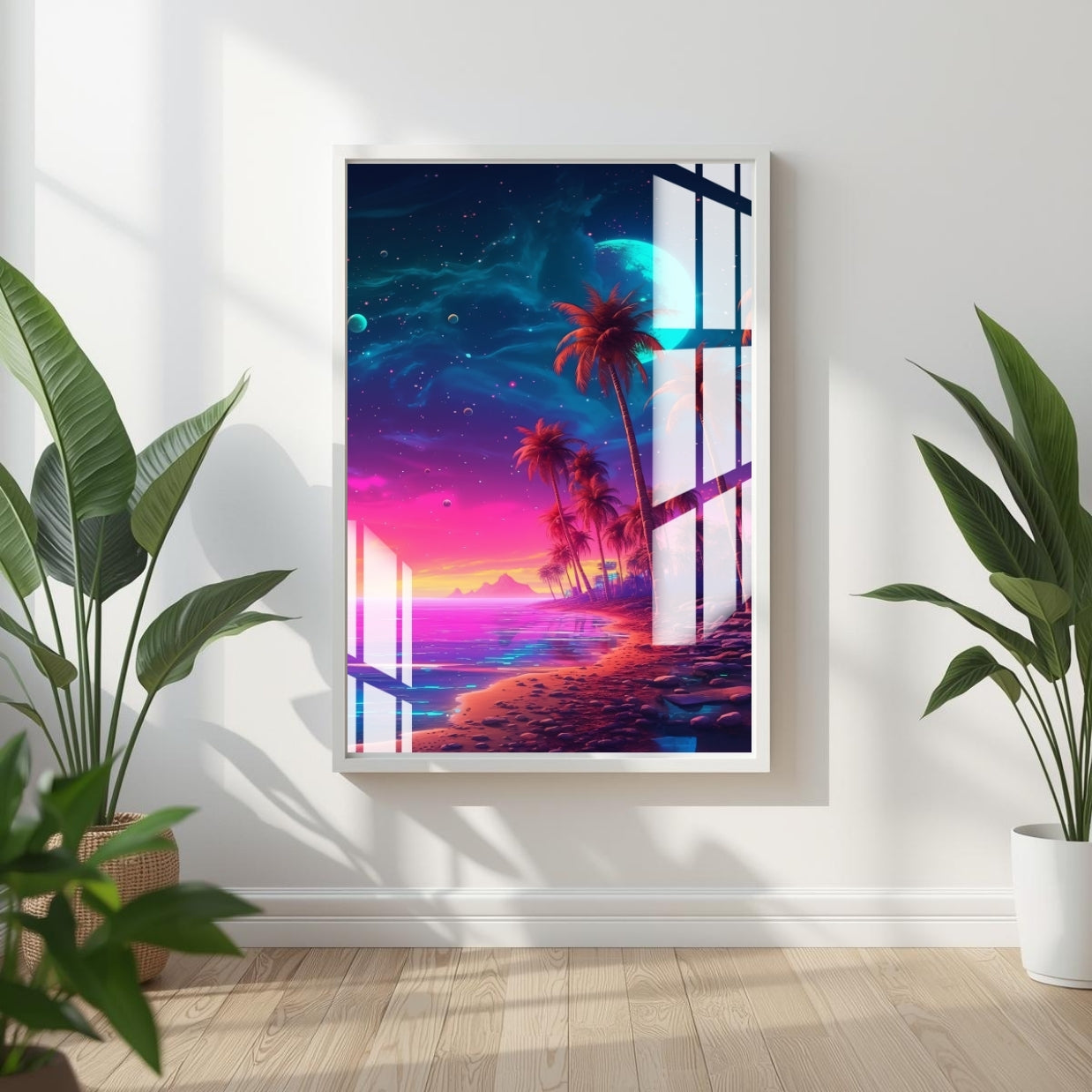Neon Midnight Paradise Metal Print With or Without Frame Wall Art