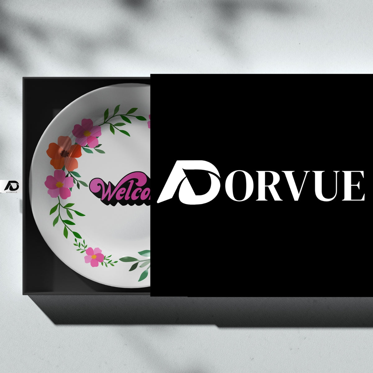 Welcome Quote With Colourful Flowers Ceramic Wall Plate Home Décor
