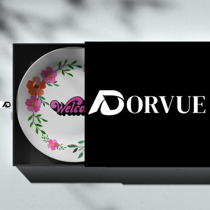 Welcome Quote With Colourful Flowers Ceramic Wall Plate Home Décor