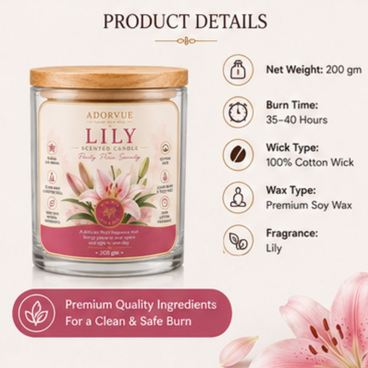 Lily Scented Candle for Home Décor & Gifting | Natural Soy Wax Aromatherapy Candle
