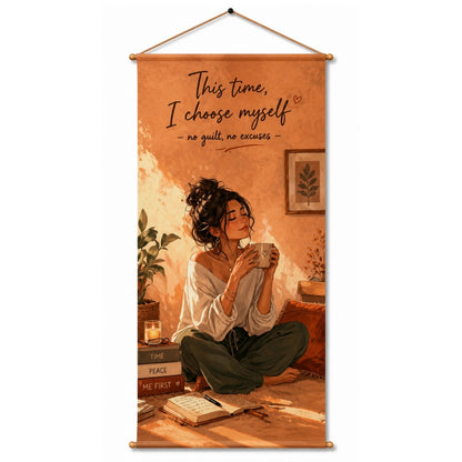 Adorvue Choose Yourself Wall Hanging Tapestry for Bedroom & Living Room | This Time I Aesthetic Hanging Decor | Inspirational Self Love Wall Art for Girls Room, Office & Meditation Space 18x36 Inch